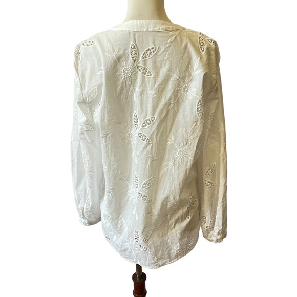 J MCLAUGHLIN TOP M FLORAL EYELET TASSEL BOHO COTTON COASTAL GRANDMA BREATHABLE - Picture 5 of 13